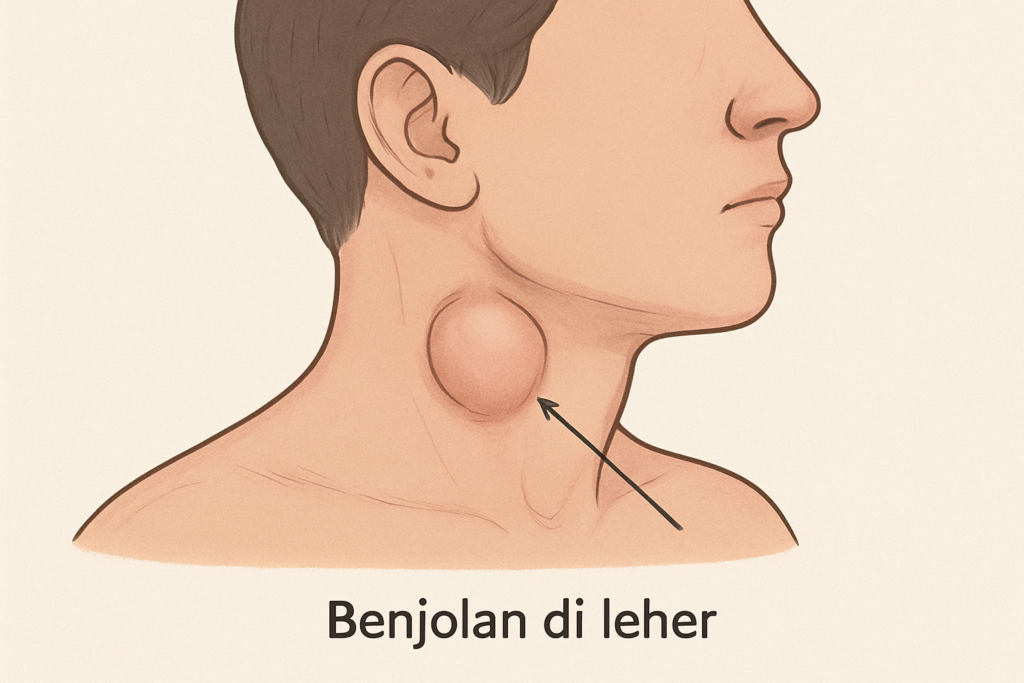 Ilustrasi benjolan di leher sebelah kanan — kelenjar getah bening dan penyebabnya