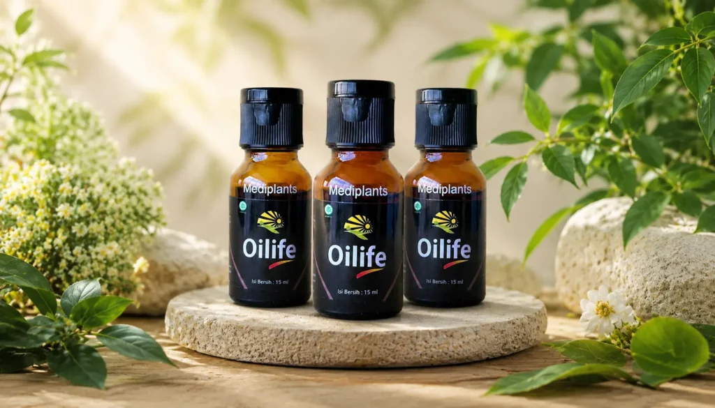Cara pakai Oilife — oleskan minyak herbal 3 kali sehari pada area benjolan