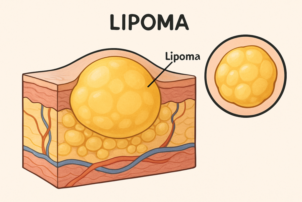 Ilustrasi lipoma — benjolan jinak dari jaringan lemak di bawah kulit
