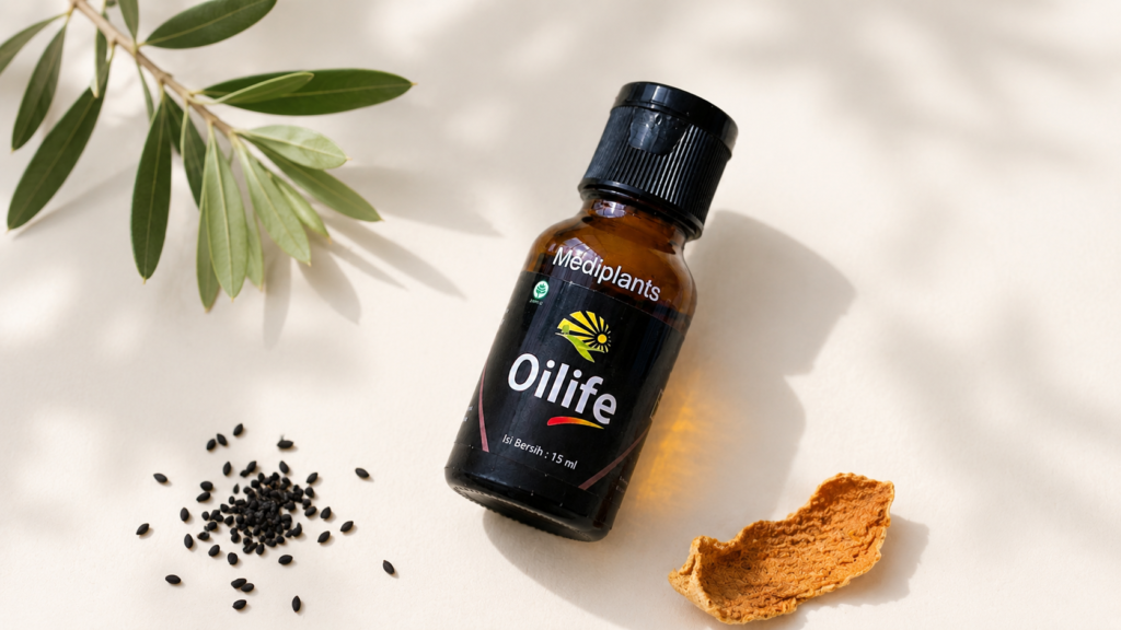 Krim benjolan herbal OILIFE dengan minyak zaitun, jintan hitam, dan kulit jeruk